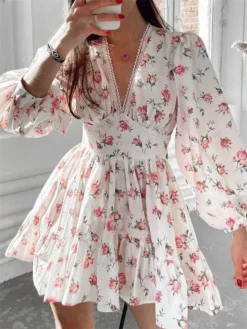 Women's Floral Print French Vintage Dress