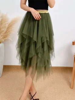 Women Layered Tulle Irregular Midi Skirts
