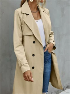 Women Fashion Long Trench Coats Solid