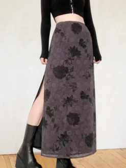 Women Long Skirts High Waist Floral Split Skirts