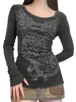 Women T-shirt Vintage Flower Print