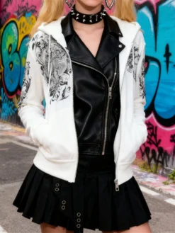 Women Sweatshirt Coat Vintage Gothic Printed